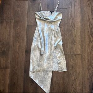 Forever 21 Cowl Neck Asymmetrical Hem Silver Dress With Marble Pattern